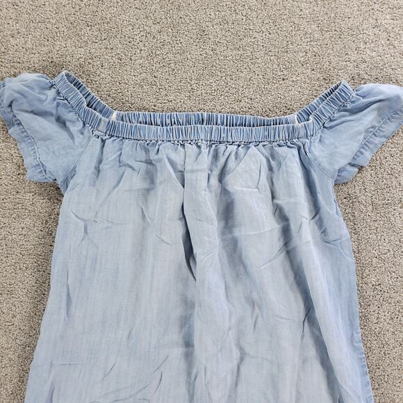 Cloth & Stone Chambray Shift Dress Womens M Blue Tencel Off Shoulder Lightweight - Picture 11 of 11